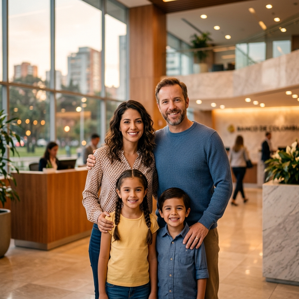Familia colombiana feliz con su crédito aprobado